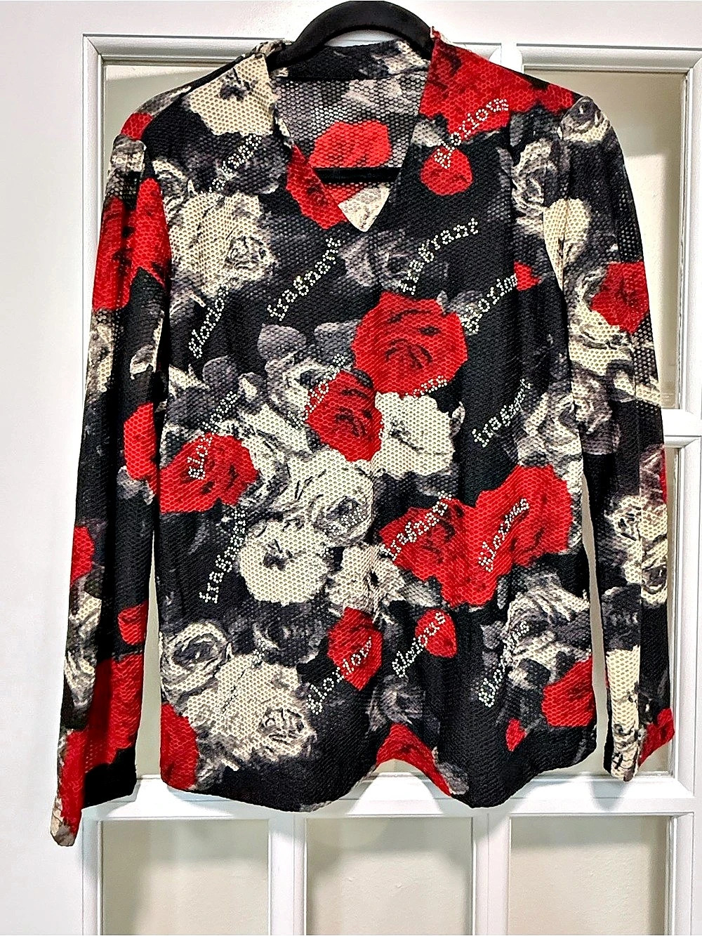 VTG Floral Long Sleeve Blouse in Black & Red Like New